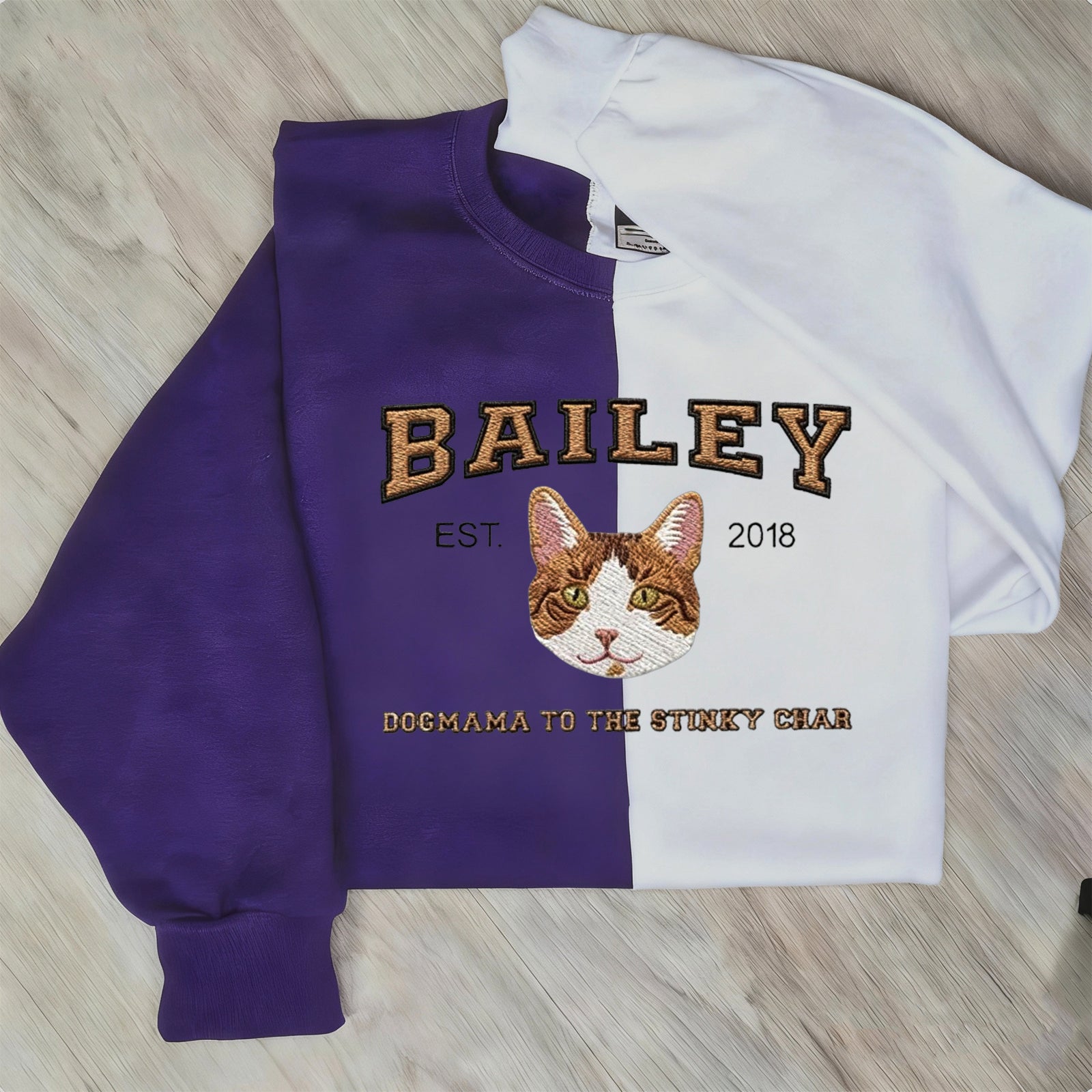 Custom Embroidered Pet Portrait Two Tone Sweatshirt with Pet Name