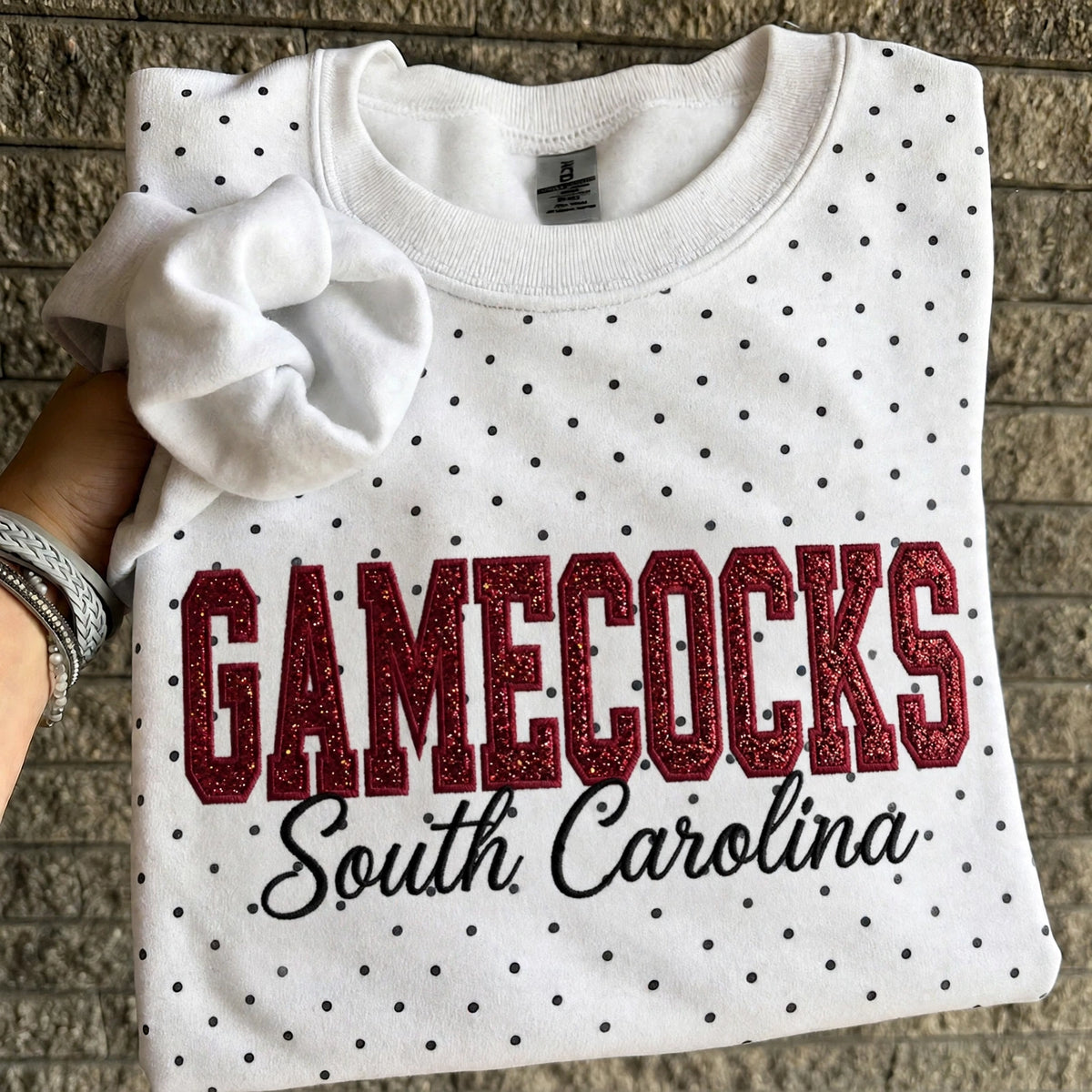 Custom College Baseball Team Sweatshirt, Embroidered Glitter Vinyl Polka Dot, Game Day Gift