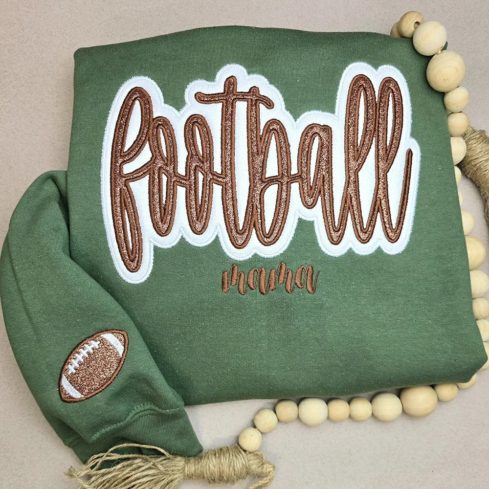 Custom Embroidered Football Glitter Sweatshirt