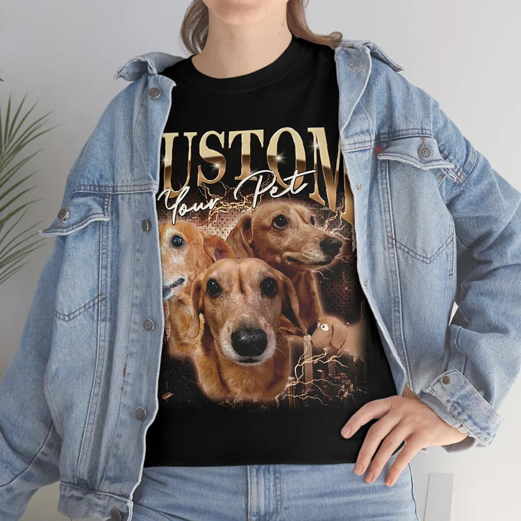 Custom Photo Dog Cat Pet Vintage T-shirt For Pet Lovers