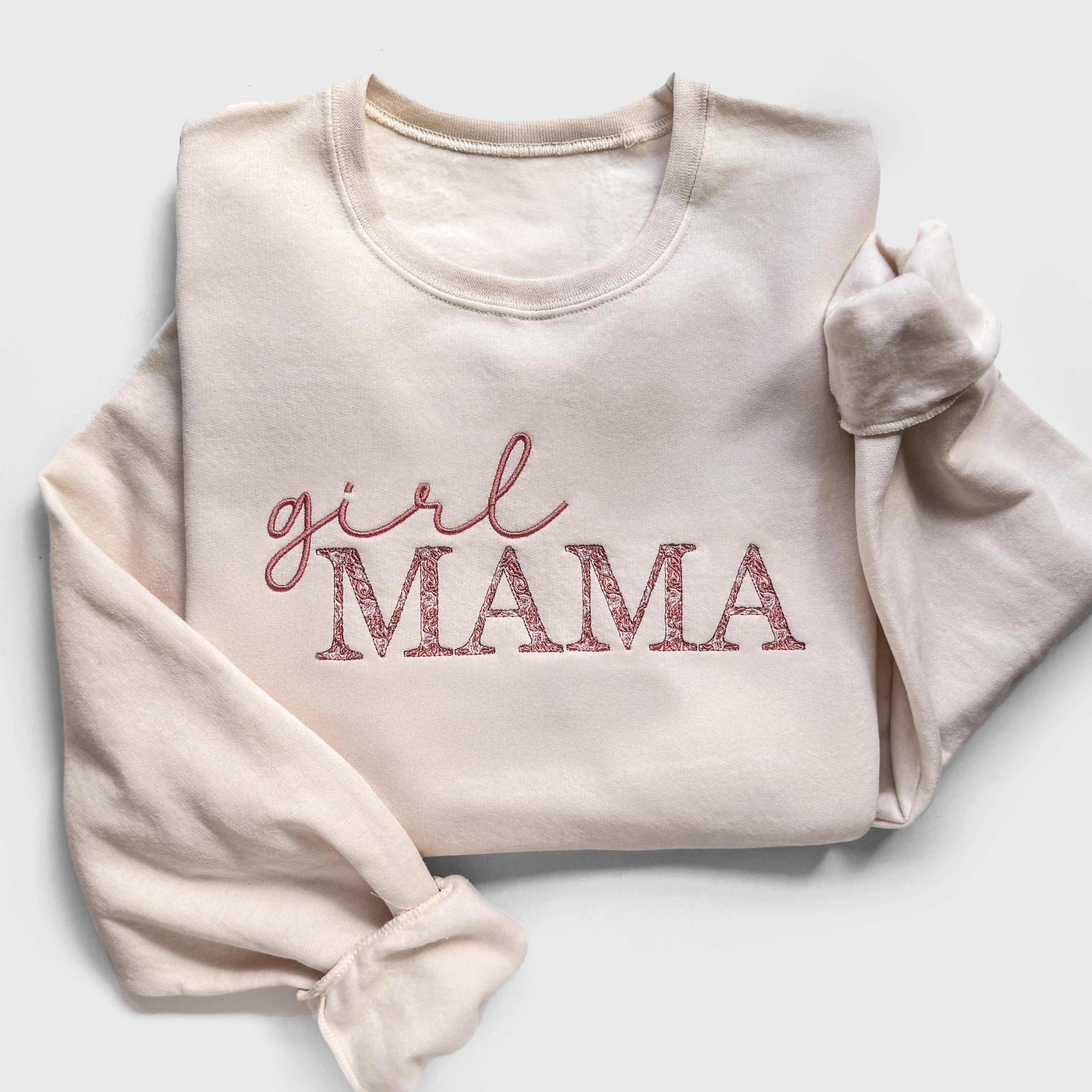 Girl Mama Embroidered Sweatshirt with Floral Pattern Mama Sweatshirt Embroidered for Girl Mom Sweatshirt with Chinoiserie Pattern