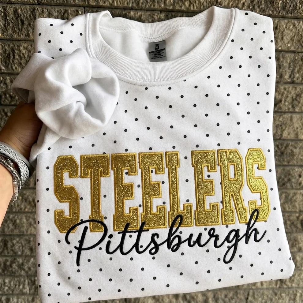 Custom Embroidered Glitter Football Team Name Polka Dot Sweatshirt - Game Day Gear | Gifts for Sports Mom | Game Day Wear