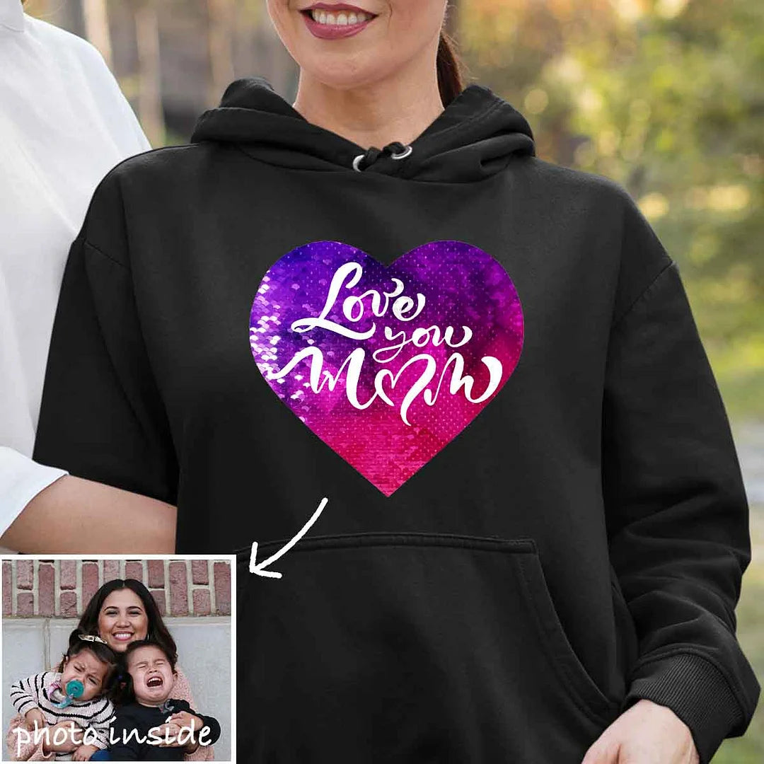 Custom Family Photo Flip Sequin Sweatshirt (Heart) Mother's Day Gift