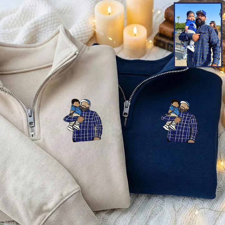 Custom Embroidered Portrait Quarter Zip Sweatshirt | Mother's Day Gift