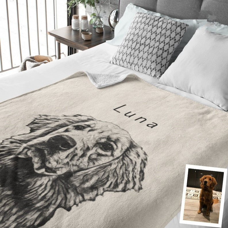 Custom Pet Pen Art Portrait Blanket, Personalized Dog Photo Throw Blanket | Black Friday Sale