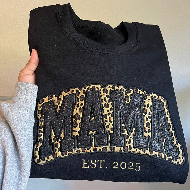 Custom Leopard Glitter Embroidered Sweatshirt/Hoodie | Gift For MAMA | Mother's Day Gift