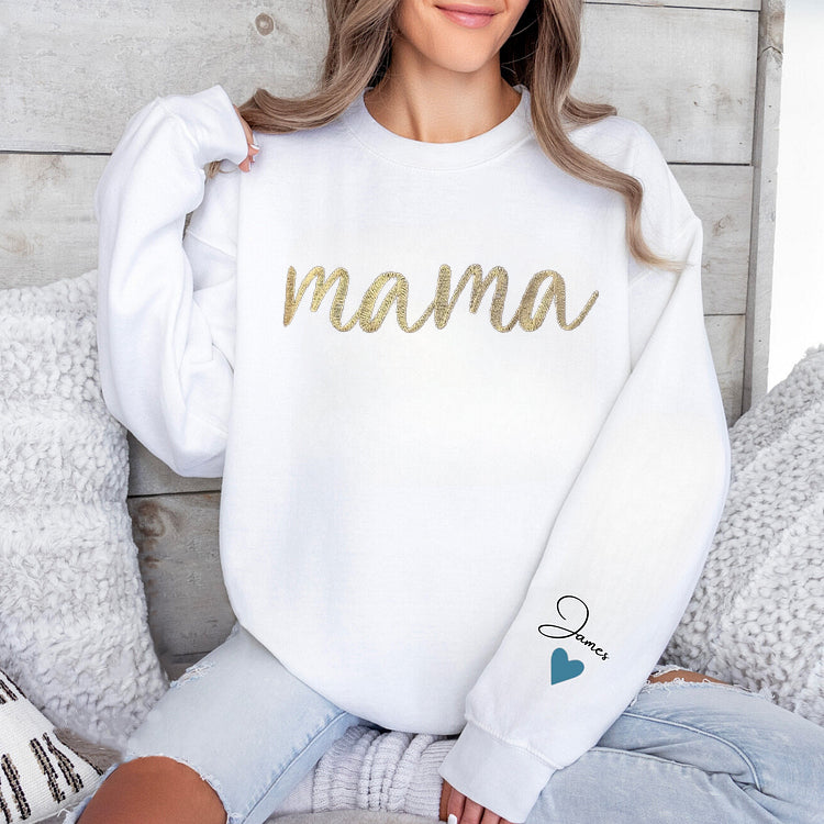 Custom Embroidered mama T-shirt&Sweatshirt with Names on Sleeve | Mother's Day Gift