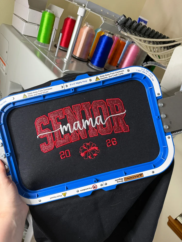 Custom Senior Mama Sweatshirt/Custom Glitter Embroidered Floral School Spirit Team Mascot Hoodie