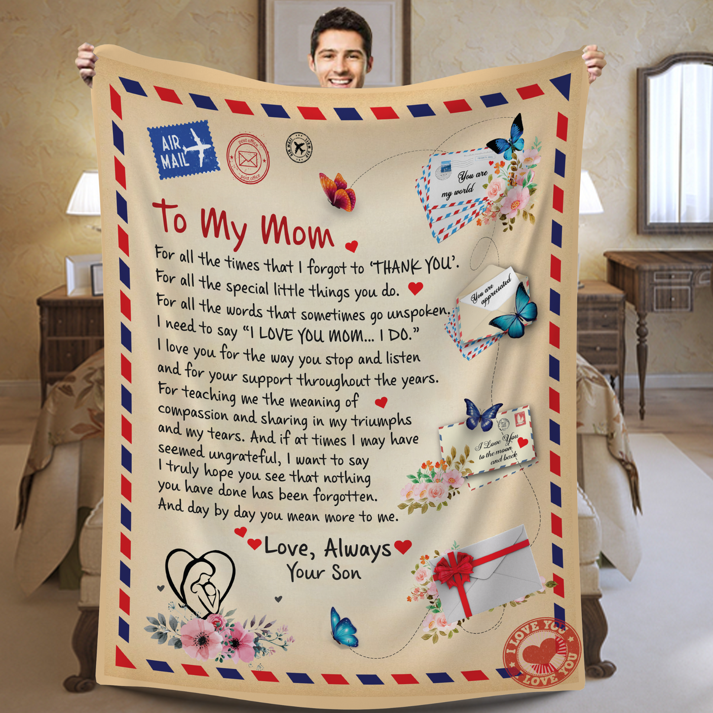 Mom - Giant Post Card Blanket - From Son/Daughter