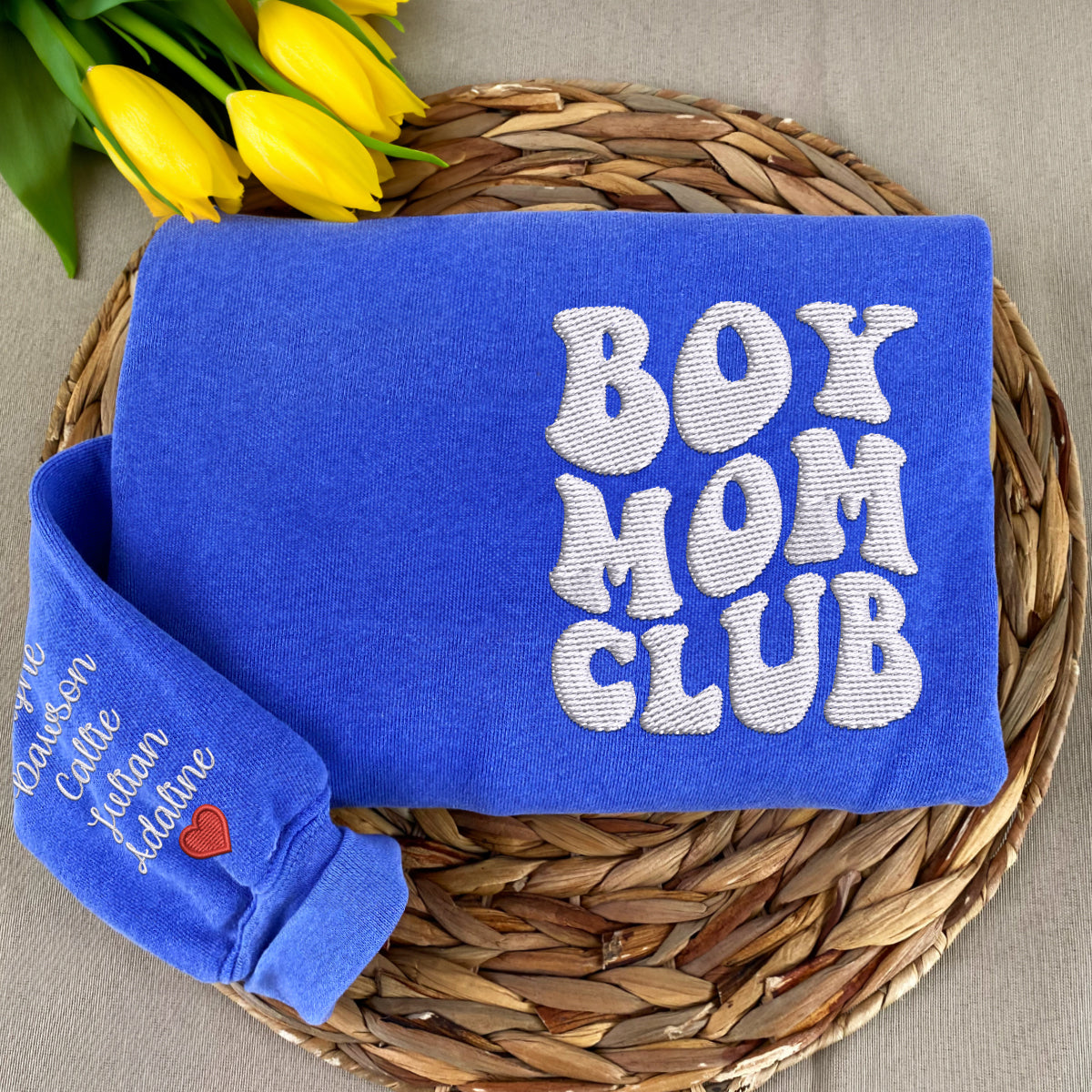 Custom Embroidered Boy Mom Club Sweatshirt Personalized Mother's Day Gift for Mom High-Quality Embroidery | Mother's Day Gift
