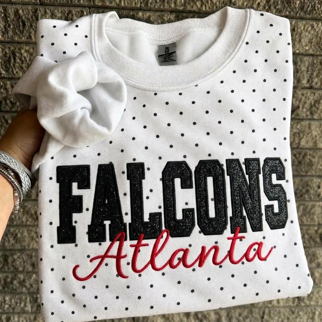 Custom Embroidered Glitter Football Team Name Polka Dot Sweatshirt - Game Day Gear | Gifts for Sports Mom | Game Day Wear