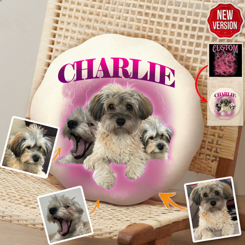 Custom Personalized Vintage Retro 90s Style Dog Portrait Plush Pillow, Pet Lover Gift