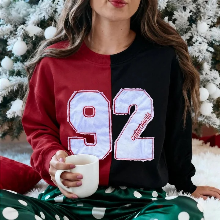 Personalized Sports Number Embroidered Two Tone Crewneck Team or Player Name Game Day Sweatshirt