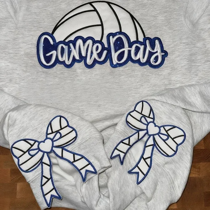 Personalized Volleyball Game Day Sweatshirt with Side Bows Volleyball Coquette Bows Embroidered Sweatshirt