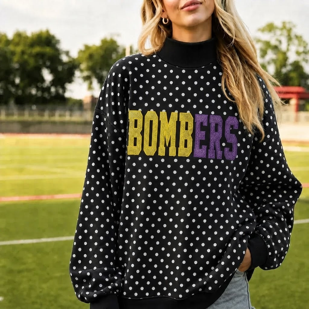 Custom Glitter Embroidered Polka Dot Mockneck | Gifts for Sports Mom,Sports Gifts | Game Day Wear