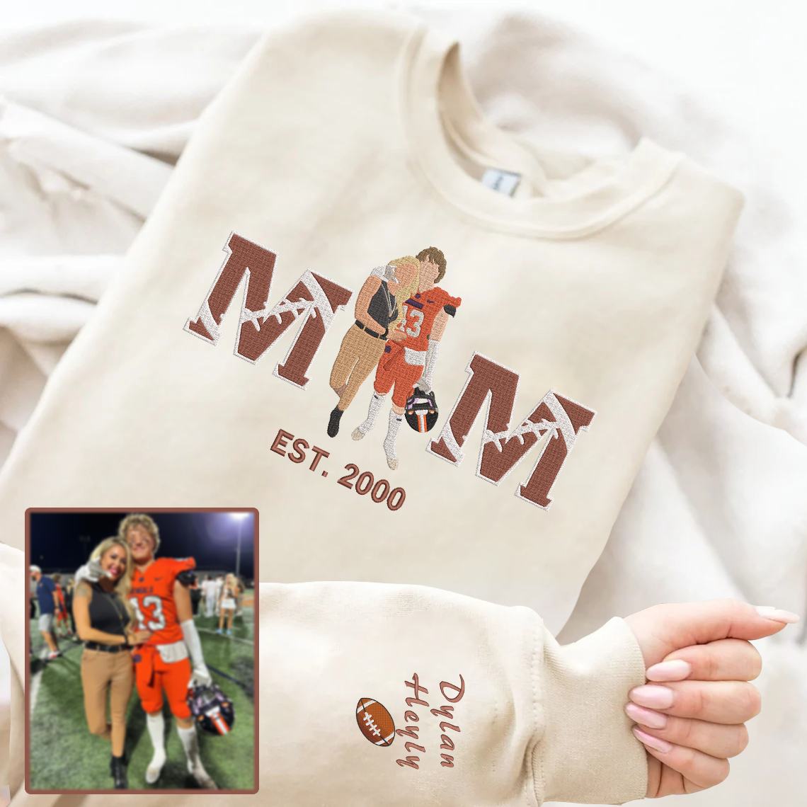 Mother's Day Personalized Embroidered American Football Hoodie Sweatshirt T-Shirt | Gift for Mom