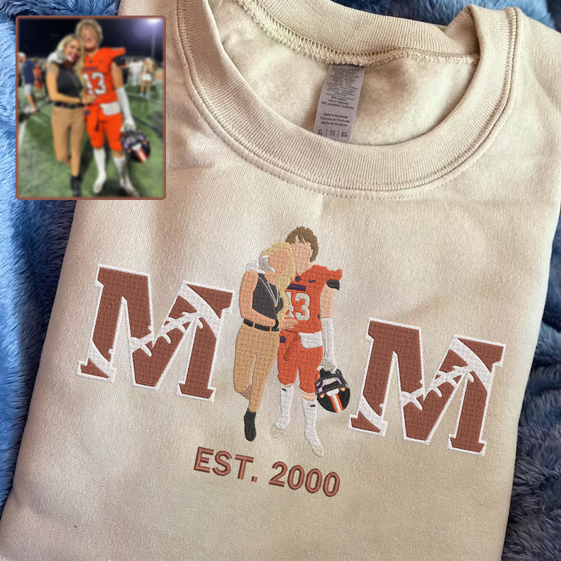 Mother's Day Personalized Embroidered American Football Hoodie Sweatshirt T-Shirt | Gift for Mom