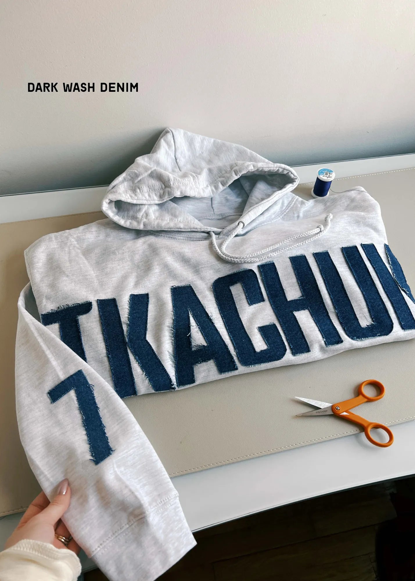 Custom Denim Name/Number Patchwork Sweatshirt