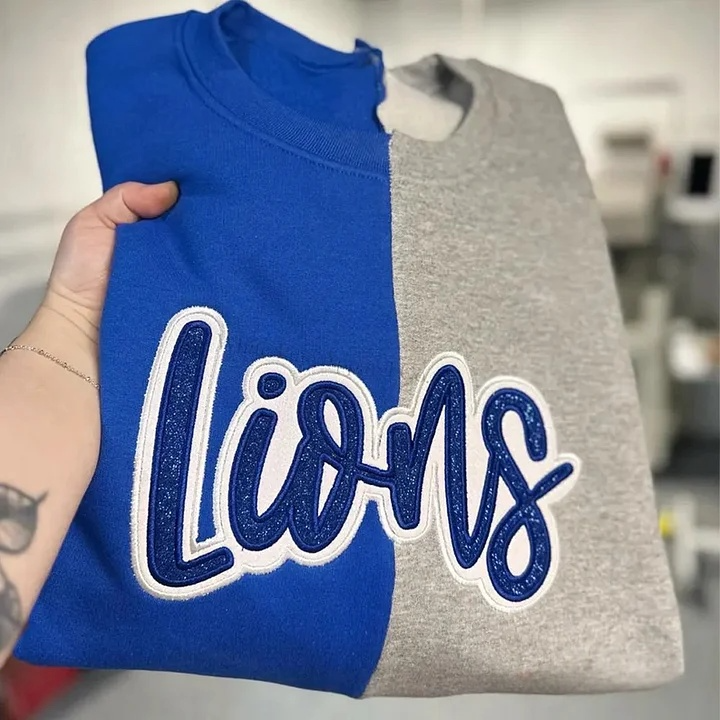 Personalized Split Team Two Tone Crewneck Embroidered Applique Team Name Game Day Sweatshirt