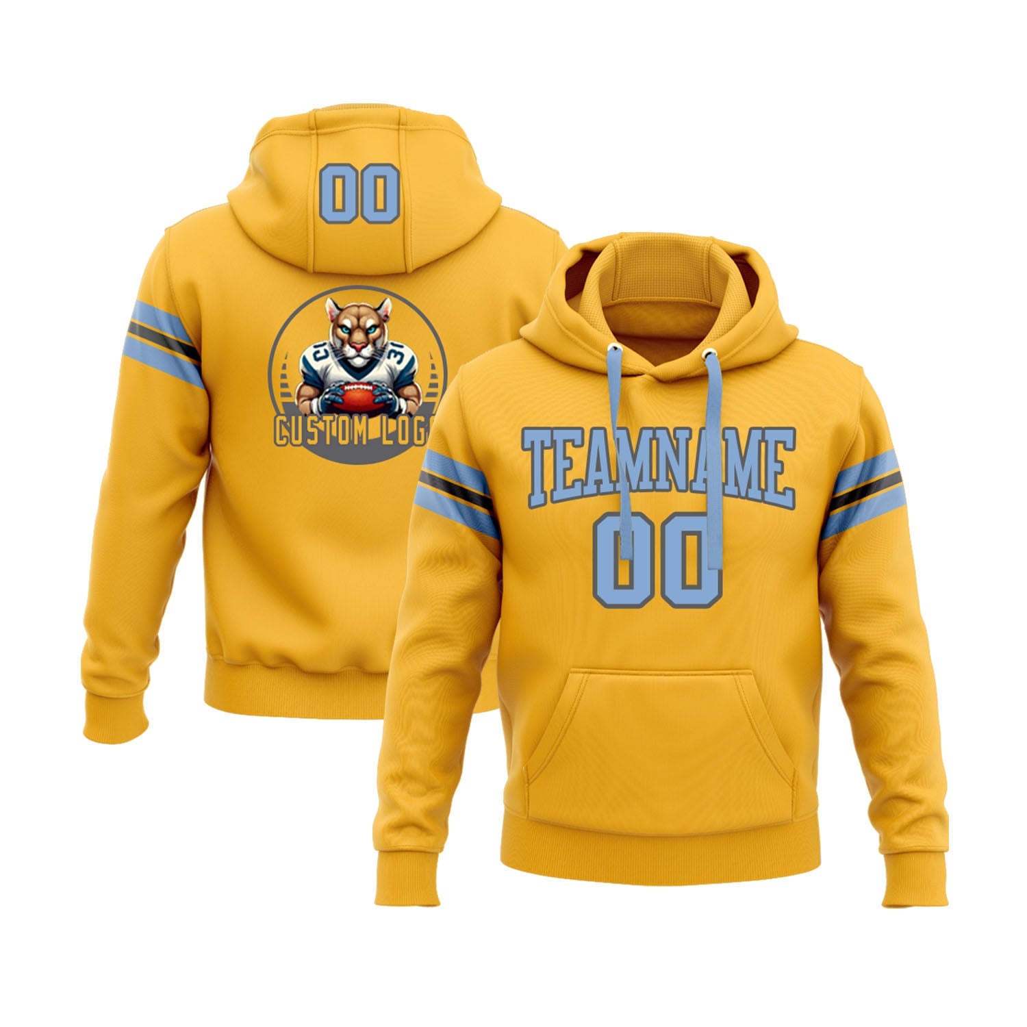 Custom Gold Light Blue-Steel Gray Personalized Sports Team Embroidered Pullover Hoodie