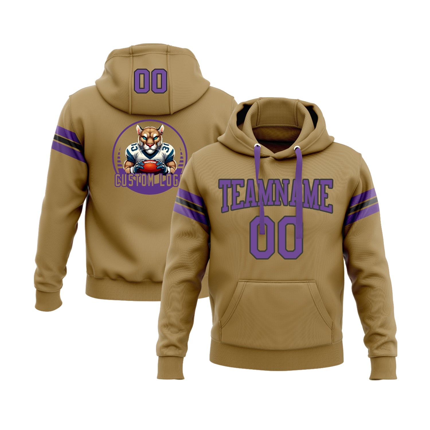 Custom Old Gold Purple-Black Personalized Sports Team Embroidered Pullover Hoodie