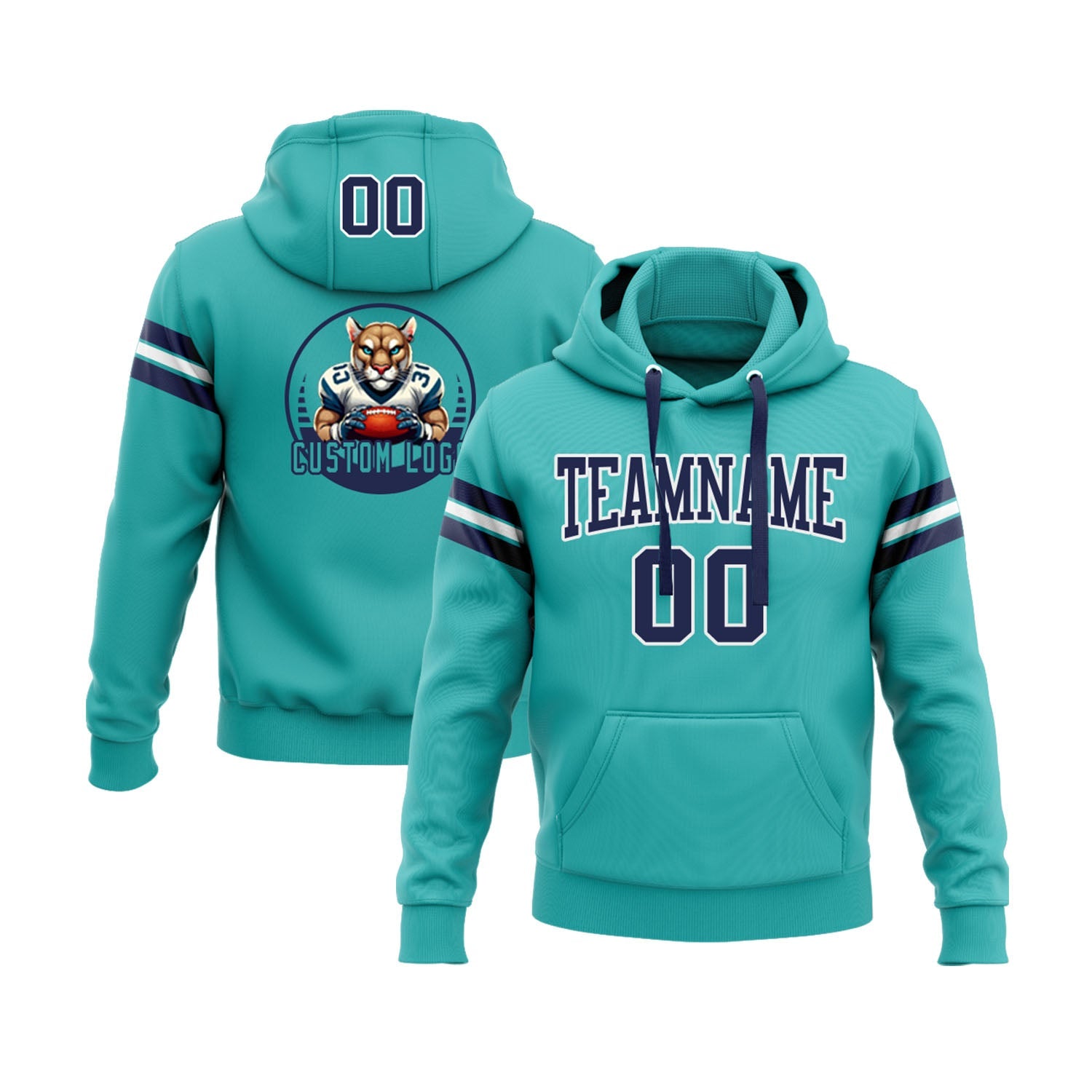 Custom Aqua Navy-White Personalized Sports Team Embroidered Pullover Hoodie