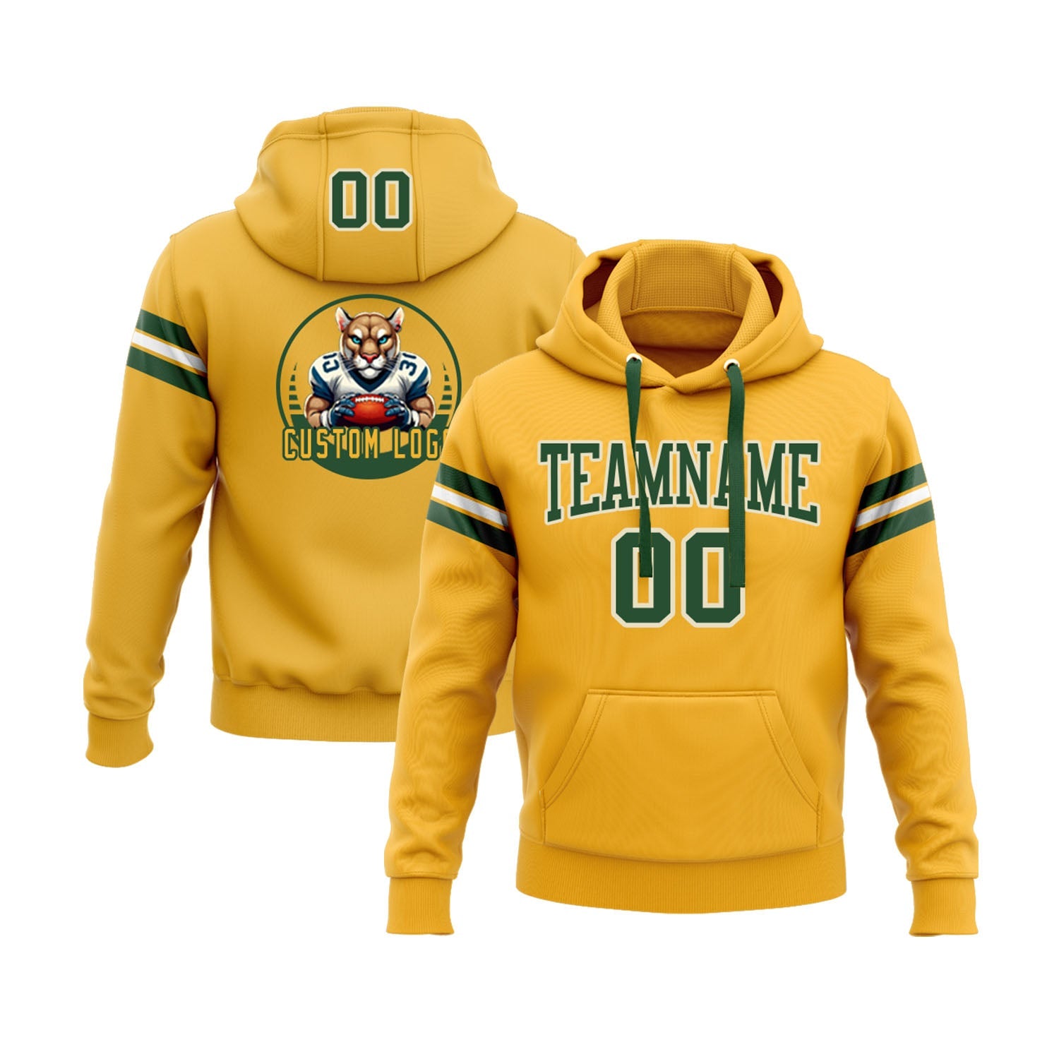 Custom Gold Green-White Personalized Sports Team Embroidered Pullover Hoodie