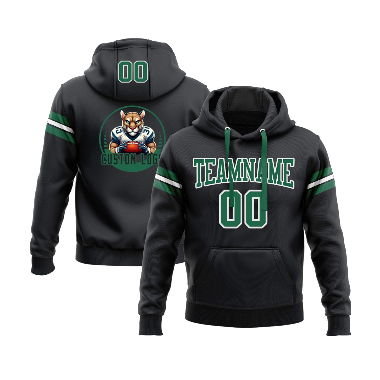 Custom Black Kelly Green-White Personalized Sports Team Embroidered Pullover Hoodie