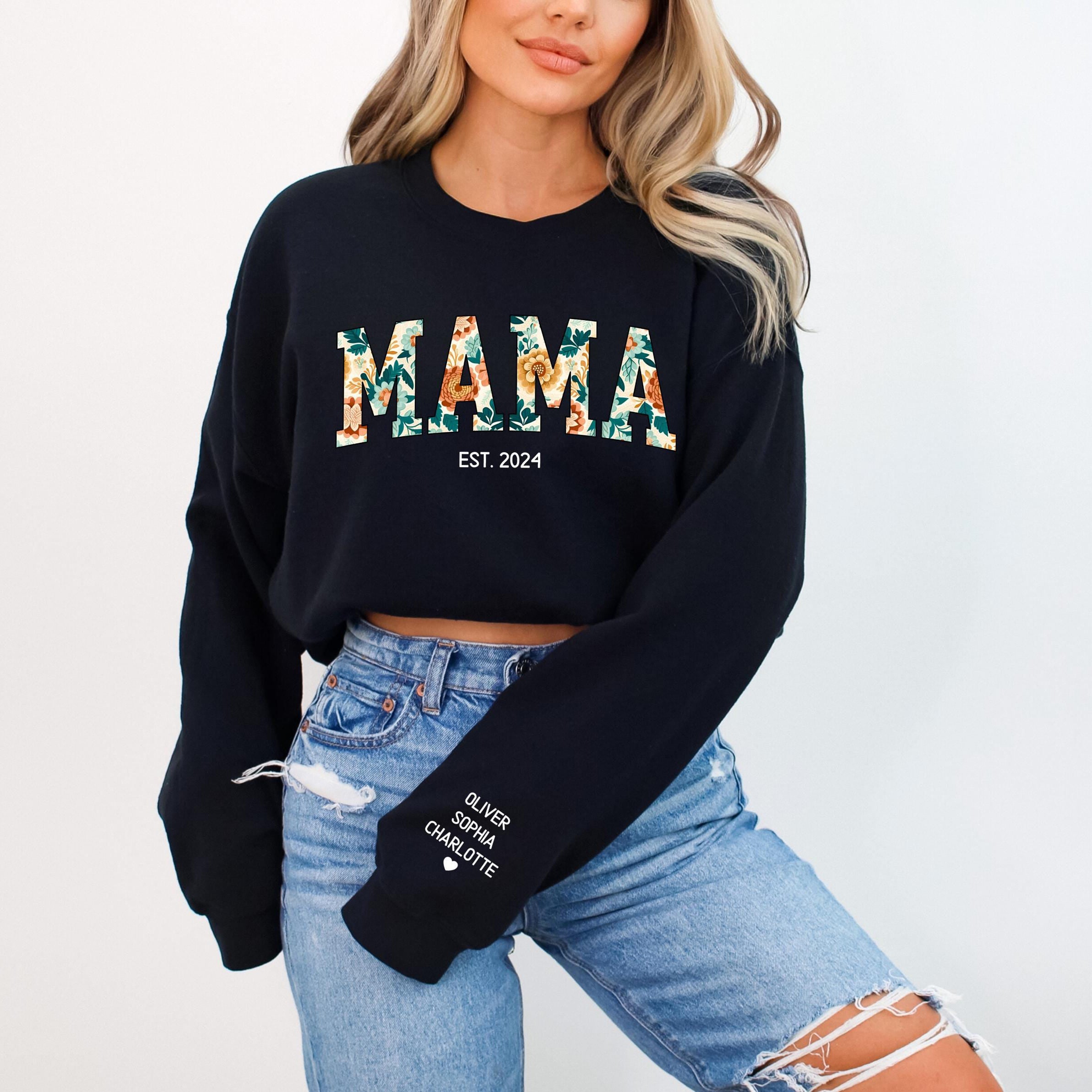 Custom Mother's Day Mama Floral Print Sweatshirt, Gift For Mom