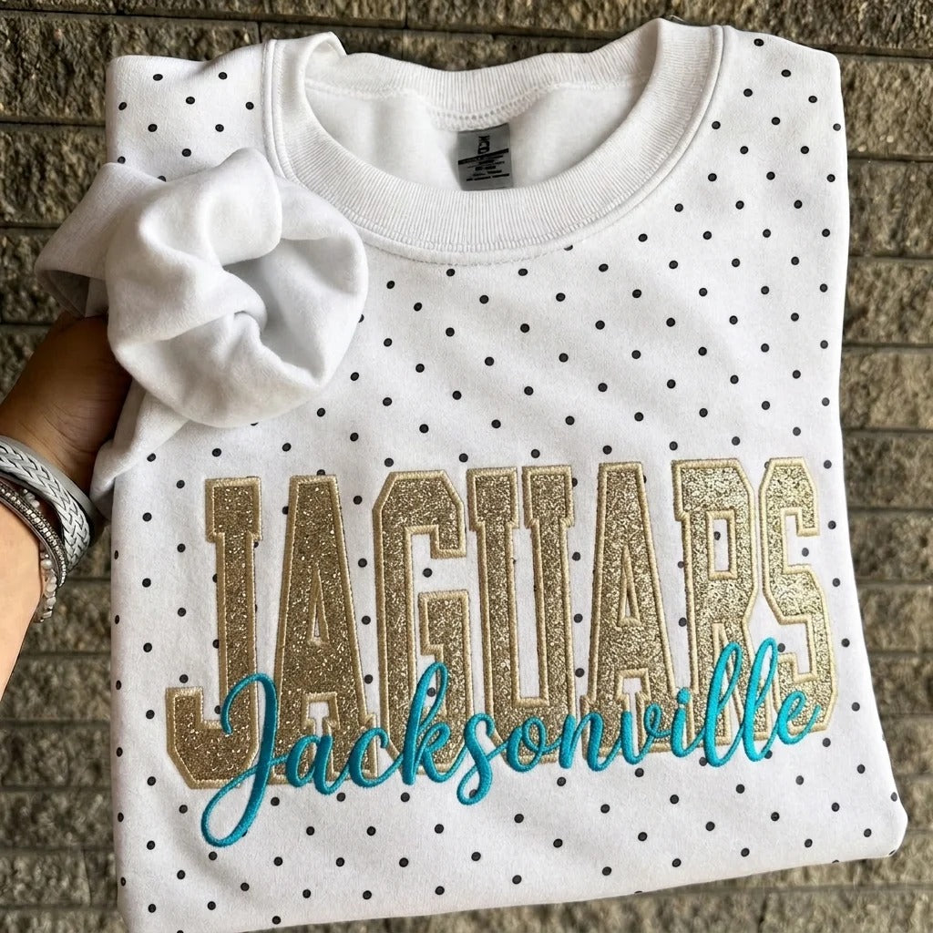 Custom Embroidered Glitter Football Team Name Polka Dot Sweatshirt - Game Day Gear | Gifts for Sports Mom | Game Day Wear