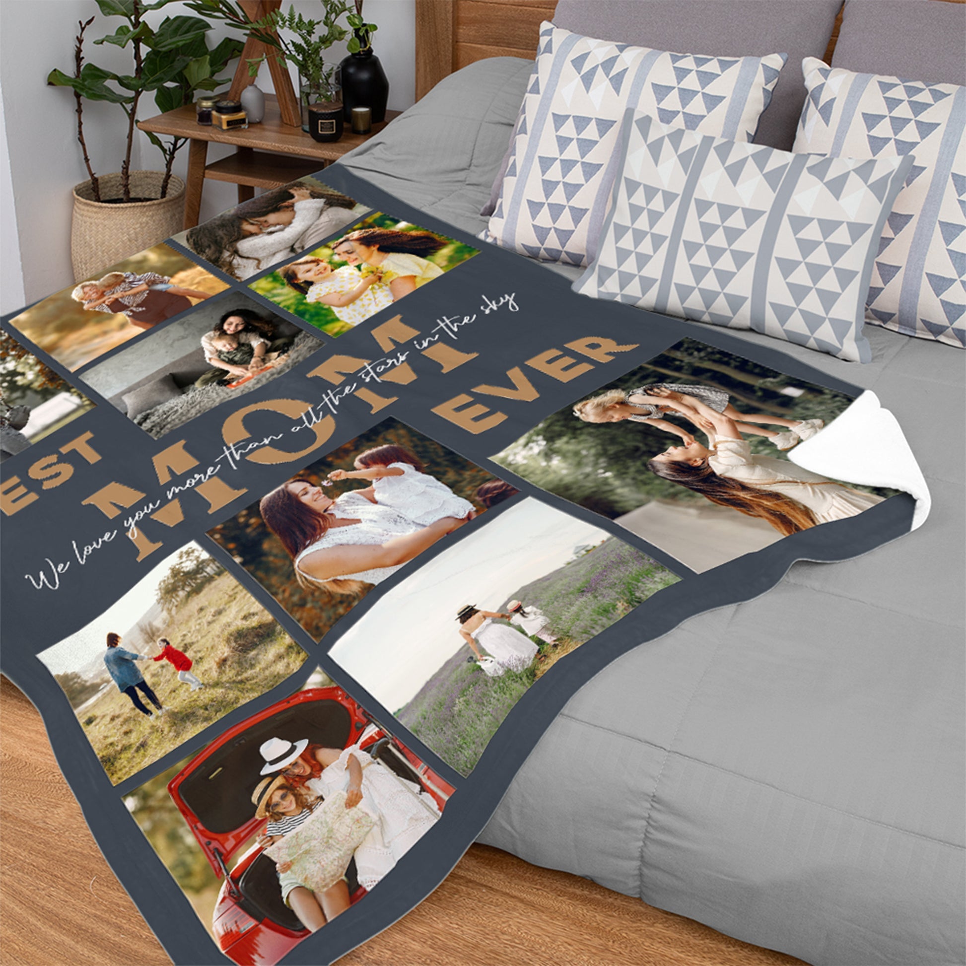 Custom 10 Photos Fleece Blankets Gift for Mom | Mother's Day Gift
