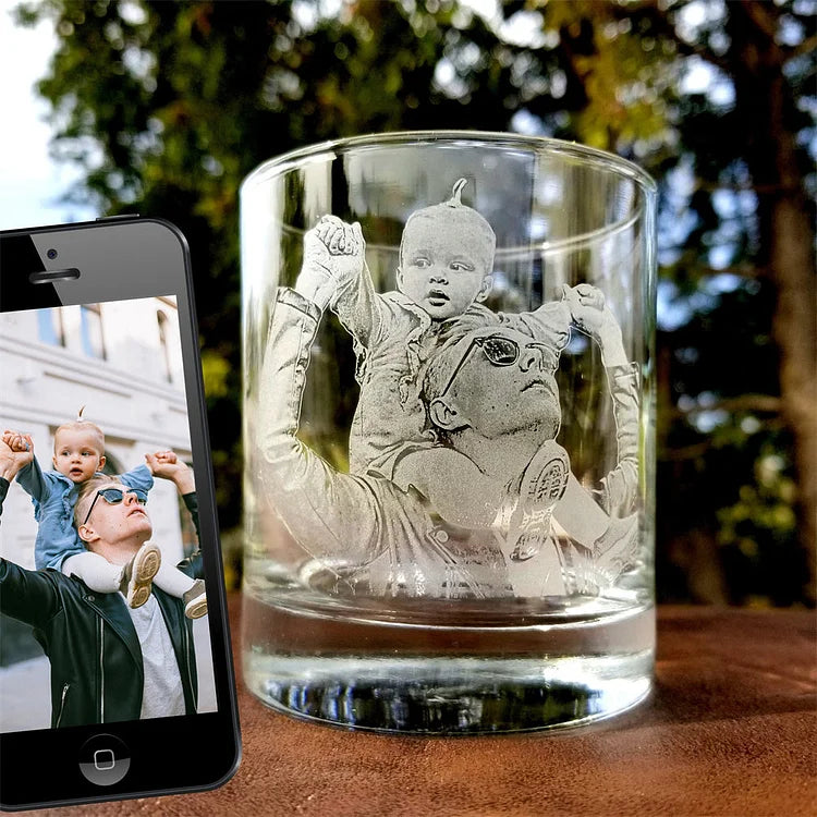 Custom Pet Picture Rocks Glass Father's Day Personalized Whiskey Glass