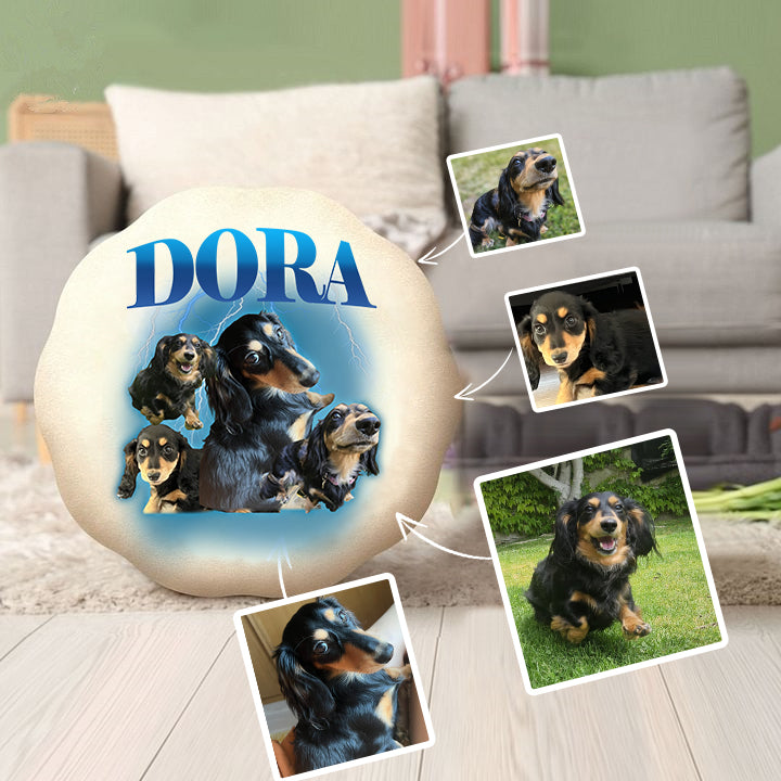 Custom Personalized Vintage Retro 90s Style Dog Portrait Plush Pillow, Pet Lover Gift