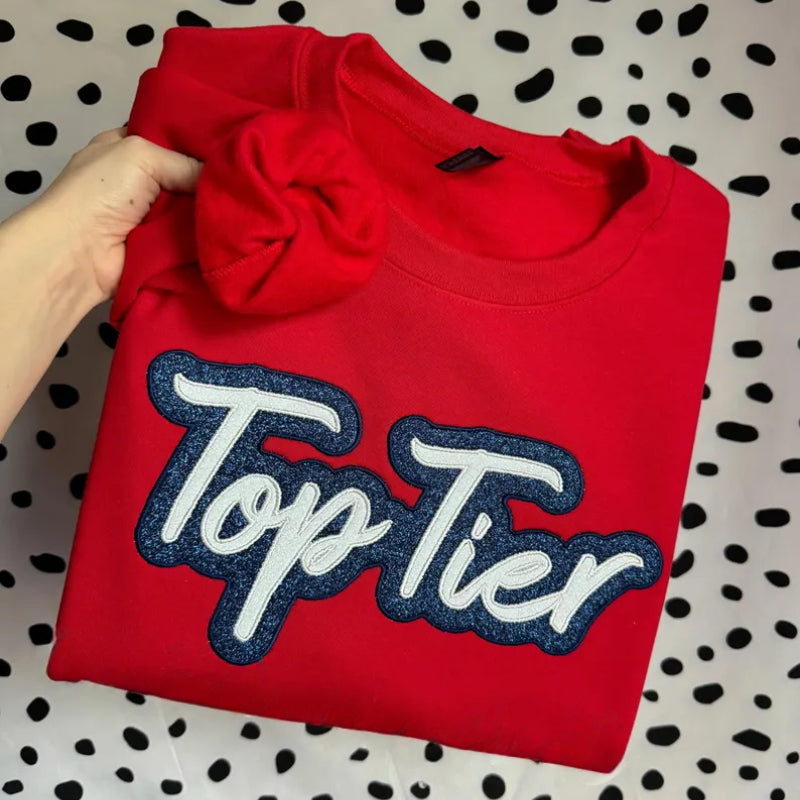 Custom Glitter Embroidered Team Name Sweatshirt | Gifts for Sports Mom