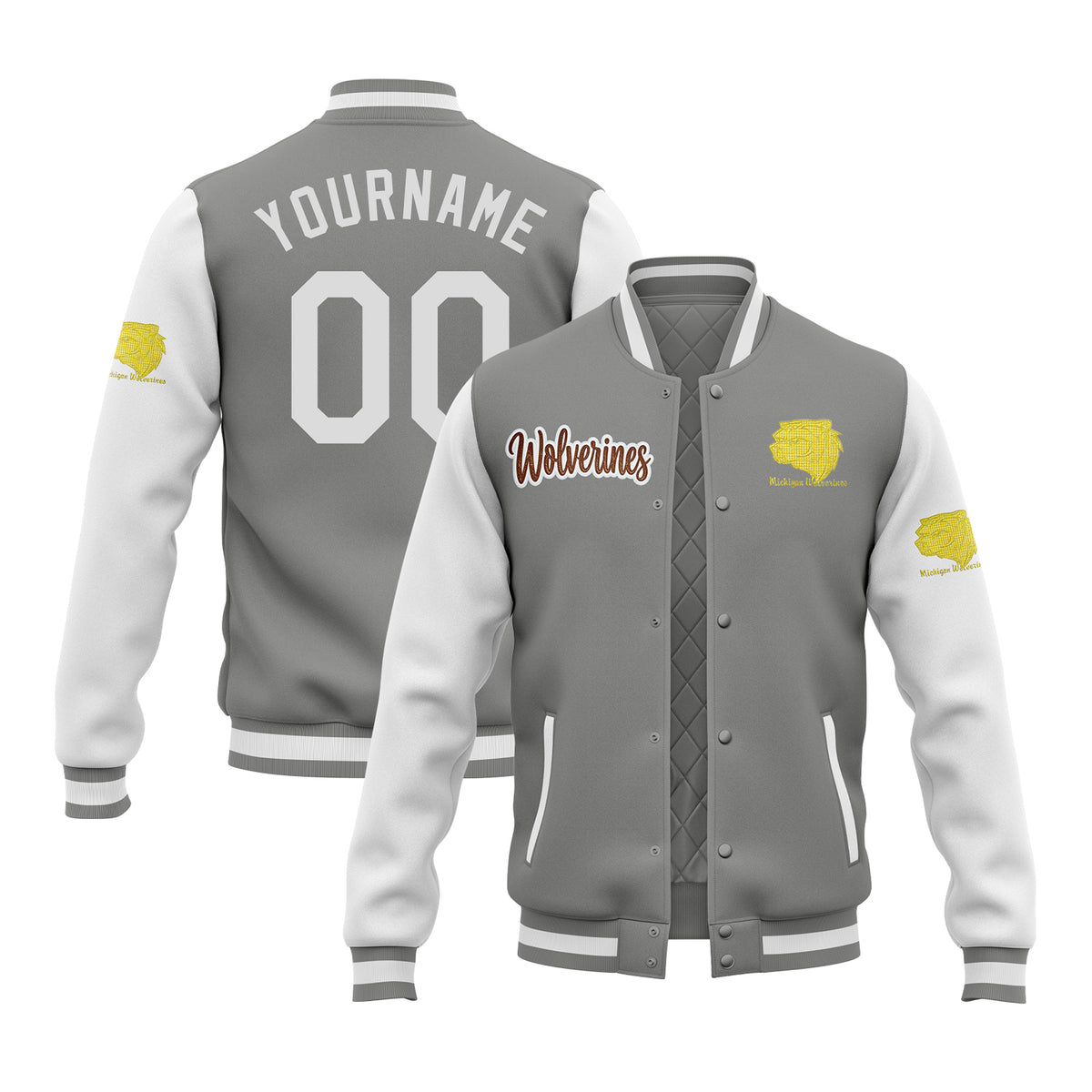 Custom Michigan Two Tone Glitter Team Mascot Varsity Letterman Team Jacket For Game Day