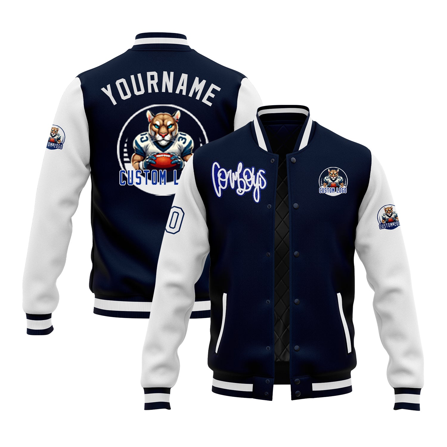 Custom Two Tone Glitter Embroidered Varsity Letterman Football Team Game Day Jacket