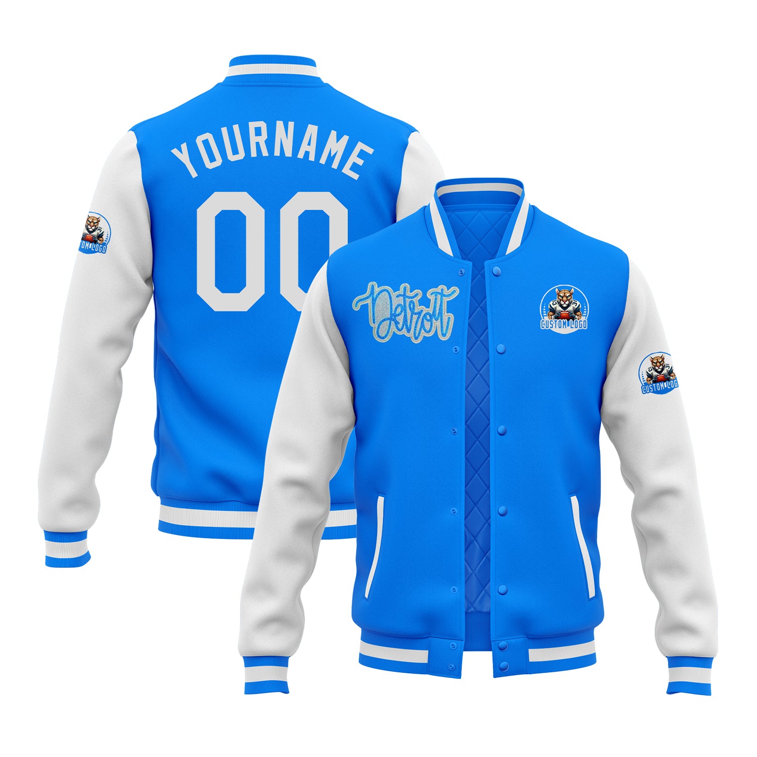 Custom Two Tone Glitter Embroidered Varsity Letterman Game Day Team Jacket