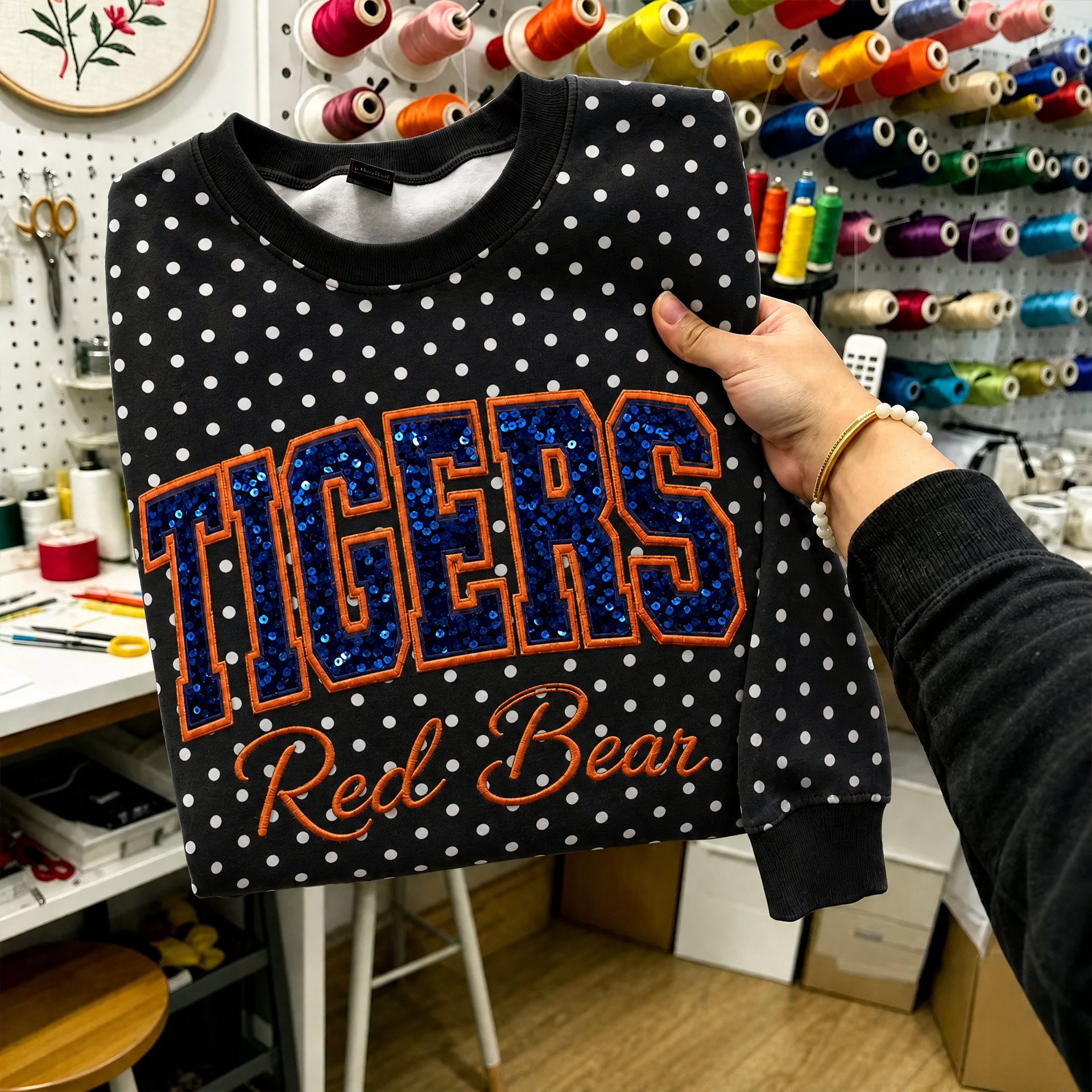 Custom Embroidered Sequin Team Polka Dot Sweatshirt - Game Day Best Gear | Gifts for Sports Mom | Game Day Wear