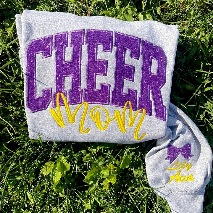 Custom Personalized Glitter Embroidered College Cheer Mom Sweatshirt