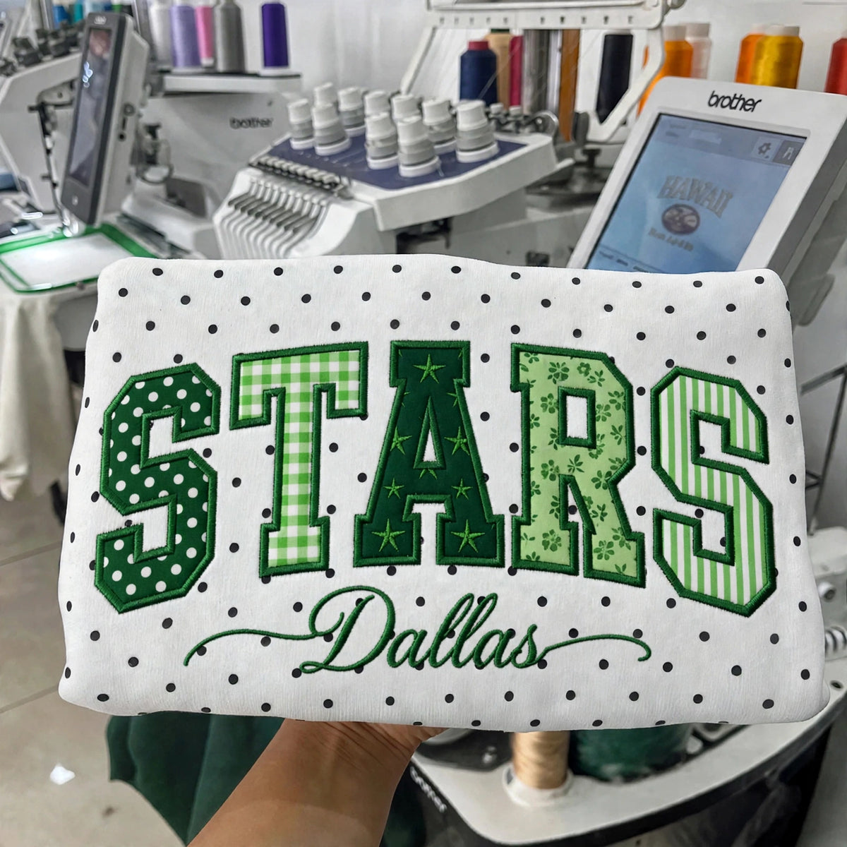 Custom Hockey Team Patchwork Embroidered Polka Dot Sweatshirt | Hockey Fan Game Day Gear