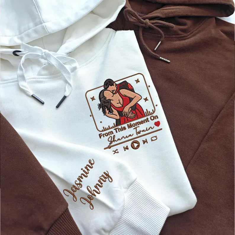 Custom Couple Embroidered Love Song from Photo Hoodie, Couple Anniversary Gift