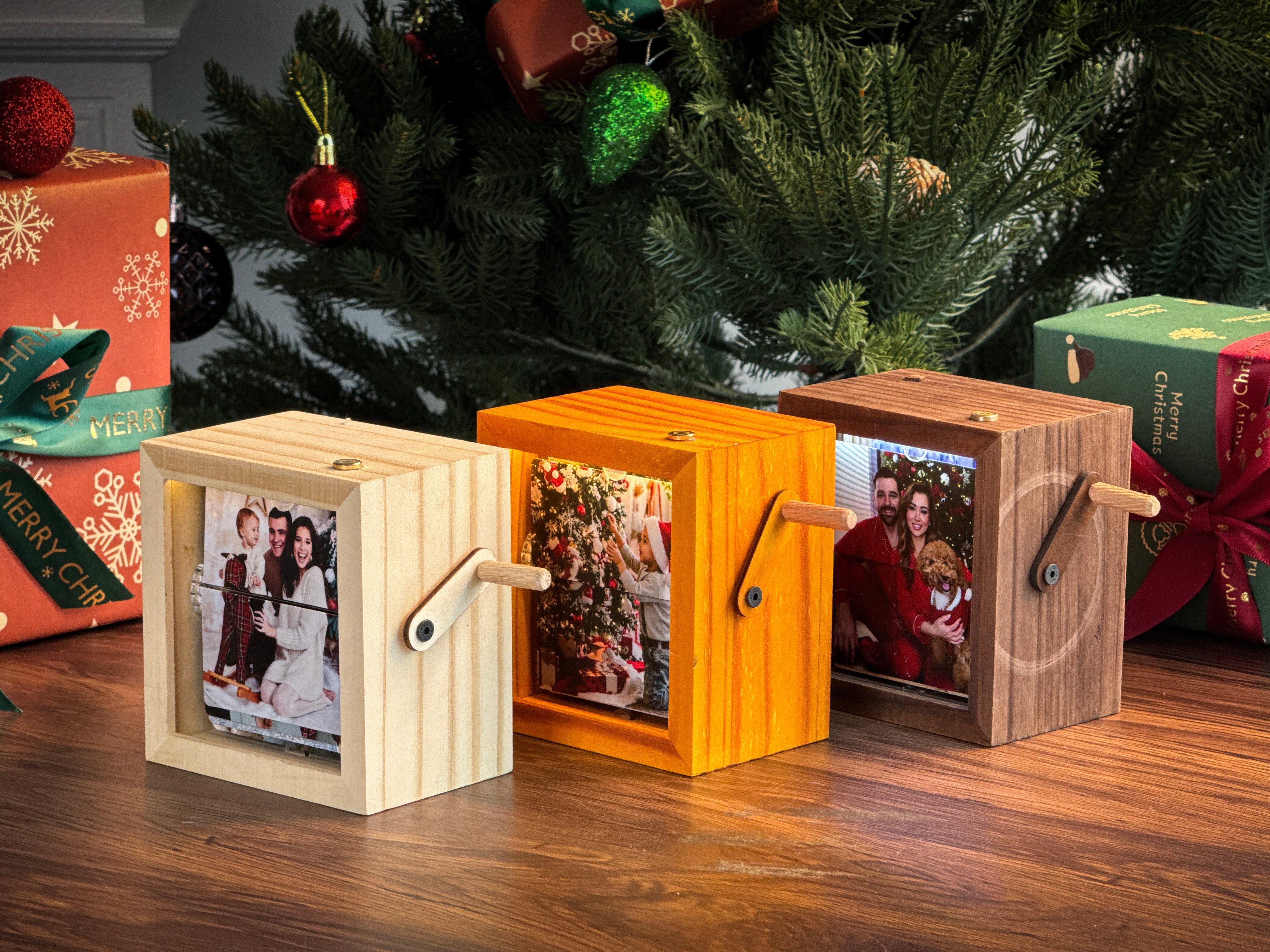 Custom Hand-Cranked Photo Flipbook Box with Light — Unique Family Christmas Gift