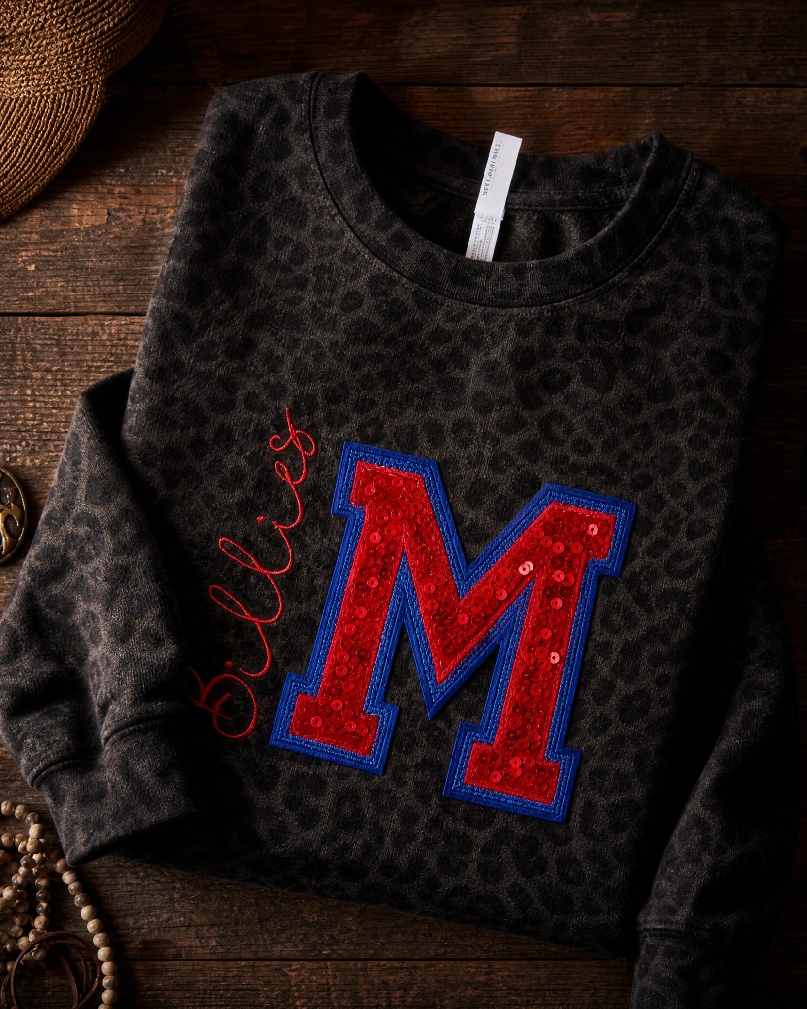 Custom Glitter and Sequin Team Spirit Mascot Camo Sweatshirt | Personalized Sequin Shirt