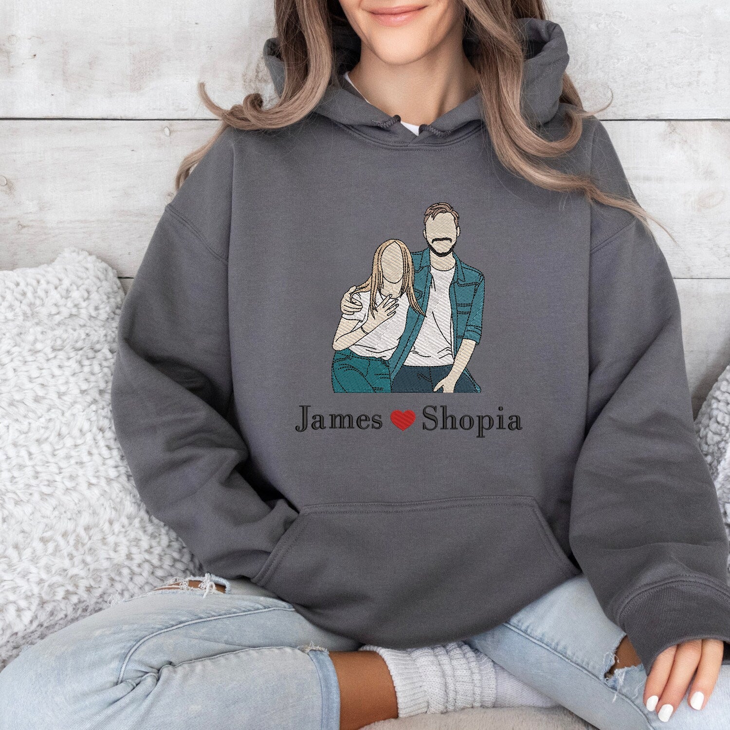 Couple photo Embroidered Sweatshirt, Embroidered gift for couple, Valentine Personalized, First Anniversary Gift