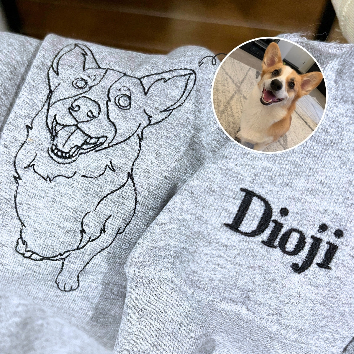 Custom Dog Embroidered Outline and Color Sweatshirt | Gift for Dog Pet Lover