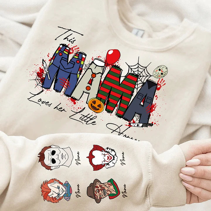Personalized This Mama Loves Her Little Horrors Custom Halloween Mama Sweatshirt With Kids Name
