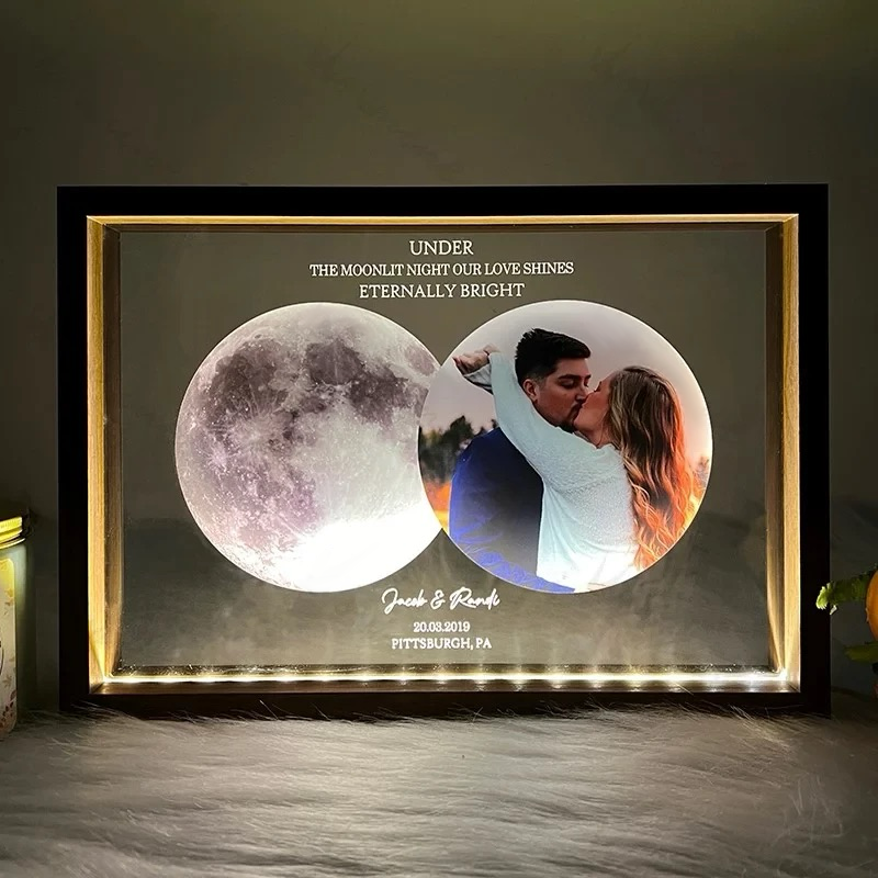 Moon Phase Memory Frame: Celebrate Love with Time & Light | Valentine's Day Gift | Couple Anniversary Gift