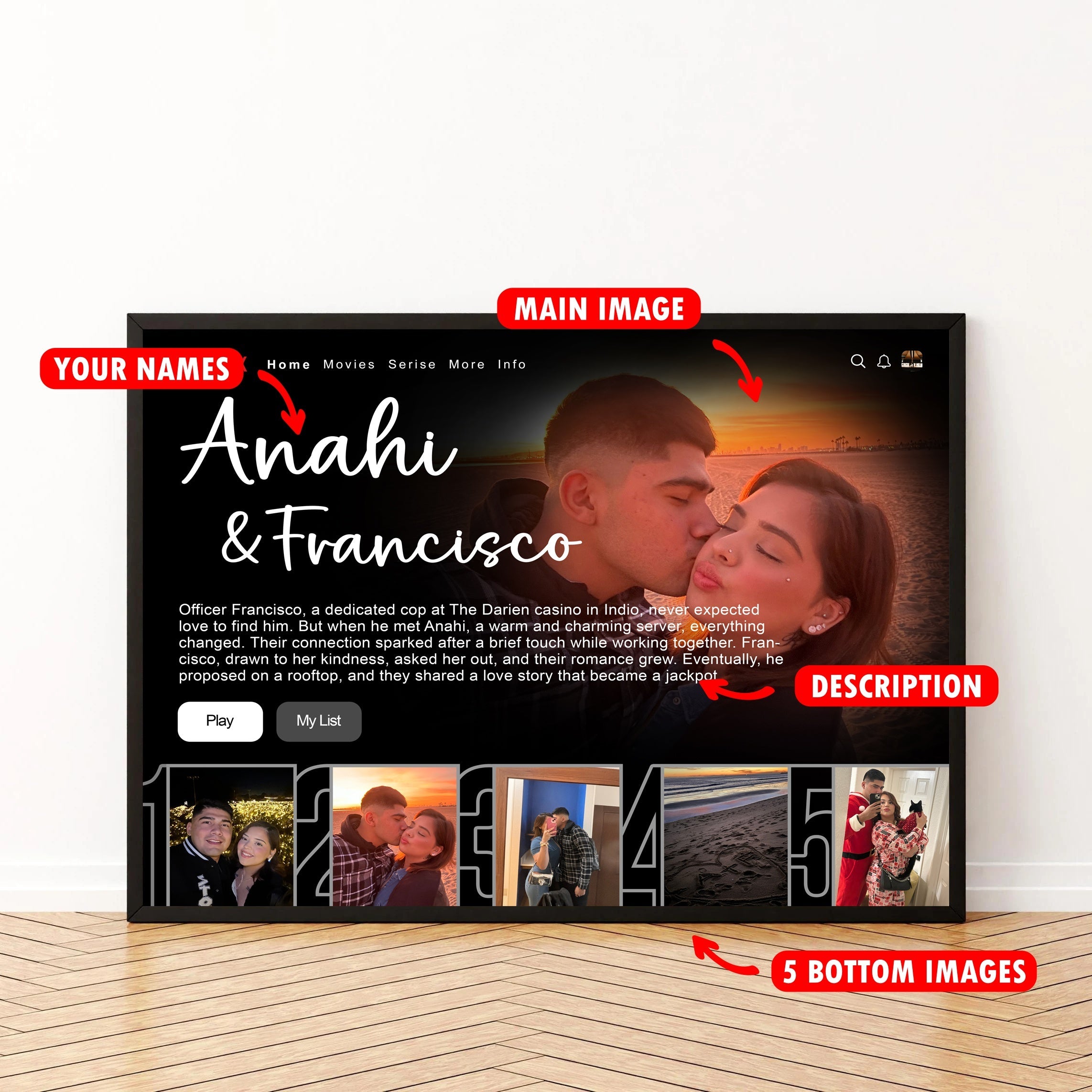 Custom Movie Photo Couple Canvas Wall Art with Your Love Story | Valentine's Day Gift | Couple Anniversary Gift