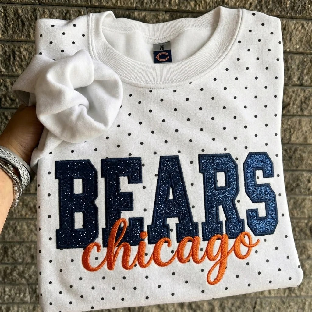Custom Embroidered Glitter Football Team Name Polka Dot Sweatshirt - Game Day Gear | Gifts for Sports Mom | Game Day Wear