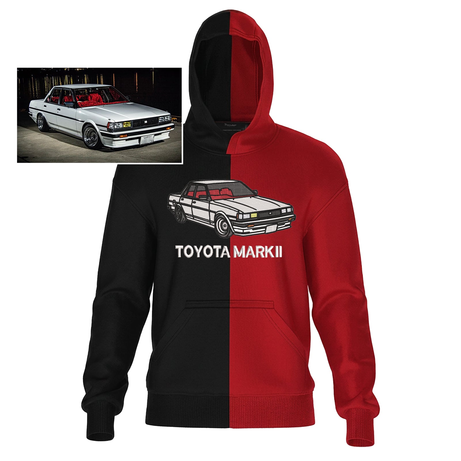 Custom Car Embroidered Two-Tone Sweatshirt – Personalized Vehicle Design 🚗